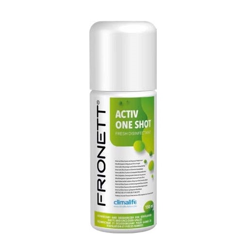 Le Frionett® Activ One Shot désinfecte l'air des espaces fermés et traite  les conduits de ventilation. Sa nouvelle formule, sans parfum, est active  contre les virus enveloppés. - Climalife